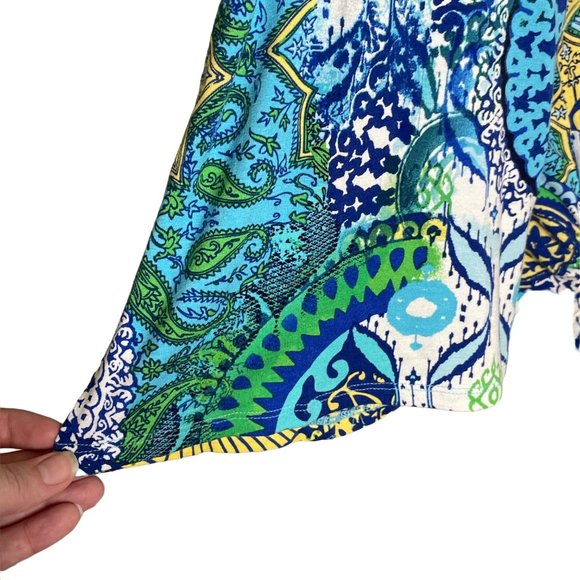 Chico’s 2 bell sleeve top paisley print blue green - Picture 6 of 9
